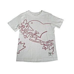 Roots Shirt‎ Kids Small Beaver Logo Canada Flag Short Sleeve Crew Neck Boys